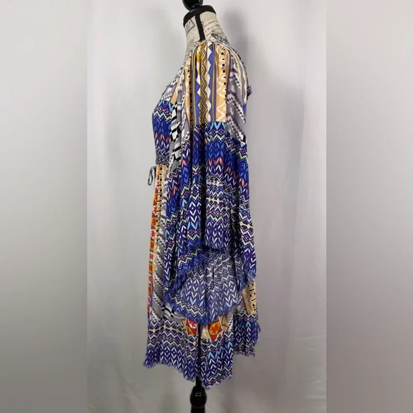 Freeway Vibrant Blue Bohemian Maximalist Fun Flutter Sleeve Tunic Dress size M - Picture 7 of 11